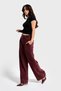 Women's Burgundy Color W5-35 Palazzo Fit Belt Detailed Thick Corded Fabric Velvet Velvet Fabric Trousers - 5