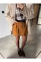 Velvet Shorts Skirt with Plaid Detail - 5