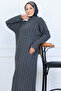 Knitted Patterned Knitwear Dress N7082 Anthracite - 2