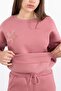 Pink Star Patterned Wide Leg Fleece-Lined Girls' Tracksuit Set 23362 - 5
