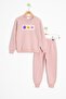 Pink Smiling Face Embroidered Fleece-Lined Girls' Tracksuit Set 23356 - 2