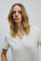 Aline women's 100% organic cotton deep v neck comfort fit ecru t-shirt - 4