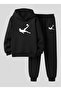 Boy's Hooded Set Man Playing Ball with Ball Printed 3 Thread Ş Fleece-Lined Sweatshirt - Tracksuit Set