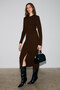 Soreya women's round neck striped Slit Slim Fit knitwear dark brown dress - 4