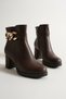 Liora 9 cm Heeled Chain Buckle Oval Toe Faux Leather Zipper Winter Women's Boots - 6