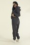 Women's Smoked Winter Cotton Puff Fabric Kangaroo Pocket Hooded Jogger Tracksuit Set - 6