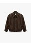 Classic Collar Pocketed Zippered Faux Leather Oversized Bomber Jacket - 3