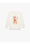 Crew Neck Fleece-Lined New Year Themed Long Sleeve Teddy Bear Printed Cotton Sweatshirt - 2