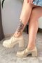 Women's Diana Beige Skin Carık Model 8 cm Heeled Platform Shoes - 2