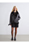 Xside Black Plush Biker Collar Women's Leather-Look Coat - 2