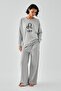 Women's Gray Leo Oversized 2 Thread Tracksuit Home Wear Set - 3
