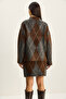 Women's Anthracite Brown Diamond Patterned Shawl and Top Set 20251083 - 8