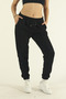 Women's Black Winter Cotton Puff Fabric Waist Elasticated Jogger Sweatpants - 2