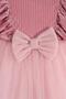 Pink Velvet Children's Dress with Bow Pleated and Tulle Model - 2