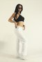Women's White Combed Cotton Fabric Stretch Fabric Wide Leg Elastic Waist Palazzo Sweatpants - 3