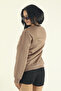 Women's Brown Winter Fleece-Lined Cotton Puff Fabric Crew Neck Sweatshirt - 7