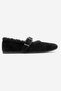 Guin Black Suede Genuine Leather Plush Detailed Belted Women's Ballerina Shoes - 6
