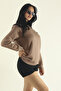 Women's Brown Winter Fleece-Lined Cotton Puff Fabric Crew Neck Sweatshirt - 5