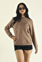 Women's Brown Winter Fleece-Lined Cotton Puff Fabric Crew Neck Sweatshirt - 4