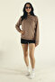 Women's Brown Winter Fleece-Lined Cotton Puff Fabric Crew Neck Sweatshirt - 3