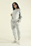 Women's Winter Fleece-Lined Tracksuit Set Crew Neck Sweatshirt Jogger - Gray Regular Elasticated Legs
