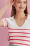 Polo Neck Pink Striped Ecru Summer Knit Blouse - 2