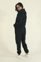 Women's Winter Cotton Tracksuit Set Kangaroo Pocket Hooded Sweatshirt Jogger-Black Regular Elastic Leg - 6