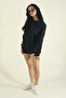 Women's Black Winter Relaxed Fleece-Lined Cotton Crew Neck Sweatshirt - 7
