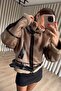 Milk Coffee Black Belt Detailed Fur Lined O Oversized Leather Coat - 5