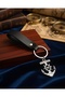 Black Genuine Leather Keychain with Sailor Anchor Figure Gift Keychain Accessory Keyring - 3