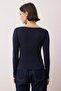 Lacivert Fitted/Vücuda Oturan Aksesuar/Cut out Detaylı Uzun Kollu Esnek Örme Bluz TWOAW26BZ00130 - 4
