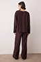 Kahverengi Dokulu Oversize/Geniş Kalıp Esnek Örme Alt - Üst Takım TWOAW26AU00134 - 4