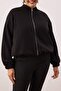 Siyah Bomber Yaka Oversize/Geniş Kalıp Önü Fermuarlı Büyük Beden Sweatshirt TBBAW26AO00038 - 3