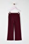 Bordo Pamuklu Kız Çocuk Biye Detaylı Esnek Wide Leg/Geniş Paça Örme Pantolon TKDSS25PL00015 - 6
