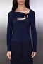 Lacivert Aksesuar ve Cut Out Detaylı Vücuda Oturan Esnek Örme Bluz TWOAW26BZ00087 - 3
