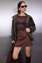 Brown A-Line/Flared Mini Suede Knitted Skirt Twoaw26Et00011