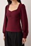 Bordo Büzgü Detaylı Dokuma Bluz TWOAW23BZ00633 - 3