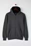 Anthracite Regular/Normal Cut Zippered Hooded Textured Sweatshirt Tmnaw26Sw00067 - 5