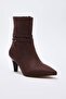 Dark Brown Suede Belted Thin Heeled Women's Boots Takaw26Bo00116 - 4