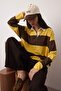 Sarı Çizgili Polo Yaka Oversize/Geniş Kalıp Örme Sweatshirt TWOAW26SW00051 - 2