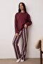 Bordo Pamuklu Çizgili Örme Pijama Takımı THMAW25PT00188