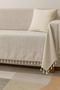 Buldan 100% Cotton Tasseled Light Beige Sofa Cover Raw Linen Sofa Cover 170X220 - 3
