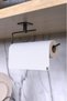 Adhesive 5-Piece Black Long Towel Rack Blow Dryer Hanger WC Toilet Paper Holder Roll Towel Holder Hanger Bathroom Set - 5