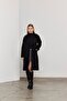 Women Black Long Lined Melton Coat / Collection - 2