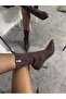 Light Brown Suede Women's Stretch Ankle Heeled Boots - 2