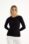 Women's Black Cotton Long Sleeve Crew Neck Basic Long Blouse - 4