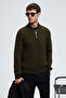 Bernardo men's half-zip stand collar knitwear khaki sweater - 2