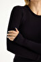 Women's Black Cotton Long Sleeve Crew Neck Basic Long Blouse - 6