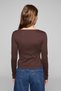 Anuviea Women's Asymmetrical Neckline Open Front Stretchy Fabric Long Sleeve Dark Brown Blouse - 5