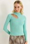 Woman's Corded Fabric windowed fisherman collar blouse blue - 4